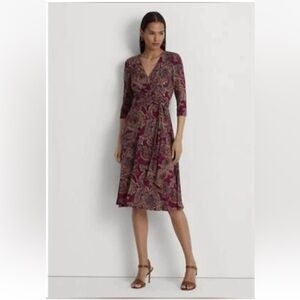Lauren Ralph Lauren Burgundy Paisley Wrap-Style Midi Dress